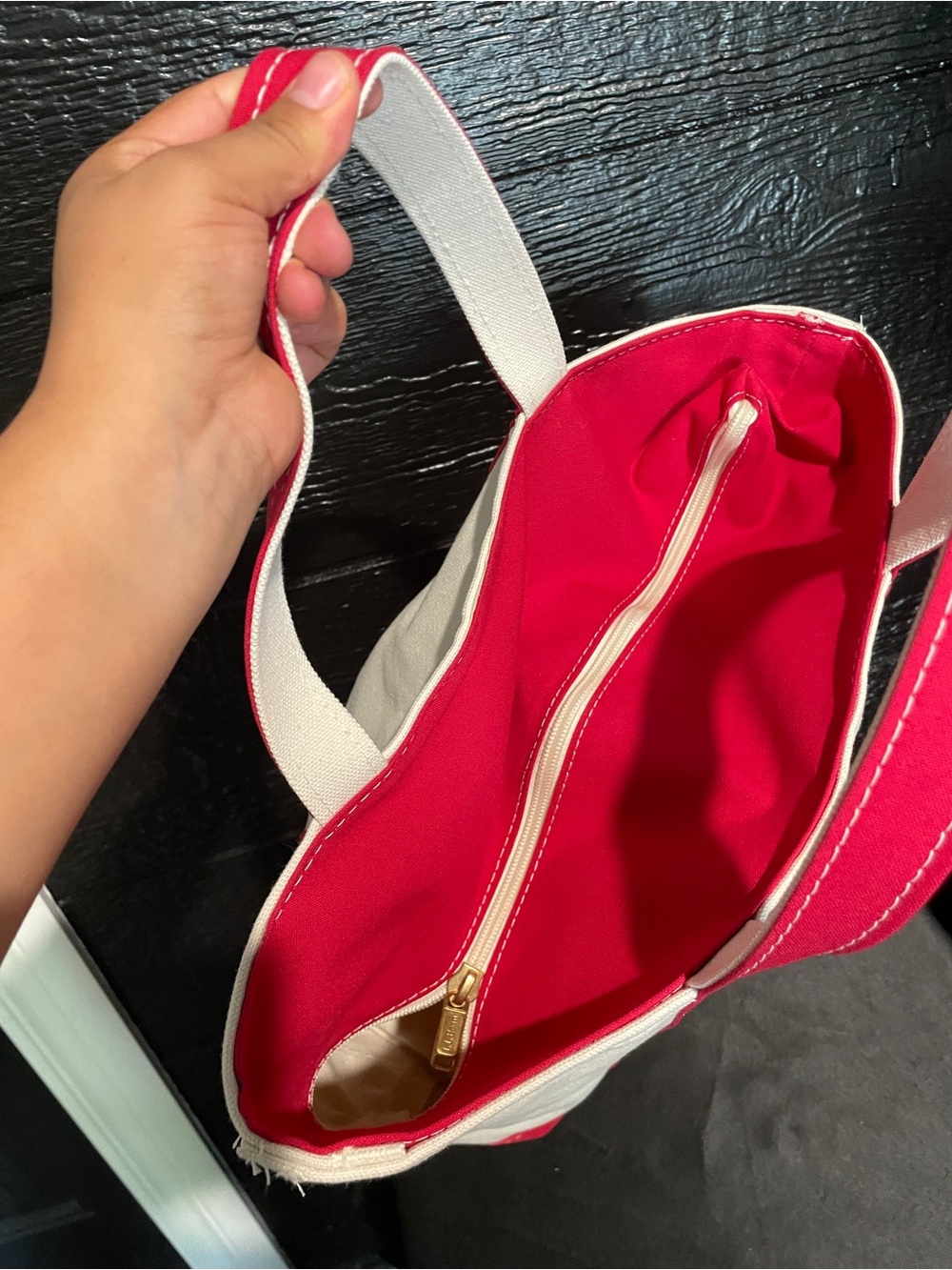 Y2K L.L. Bean Boat and Tote Bag, Medium, Cream with Red and Lettering on the - Picture 7 of 10